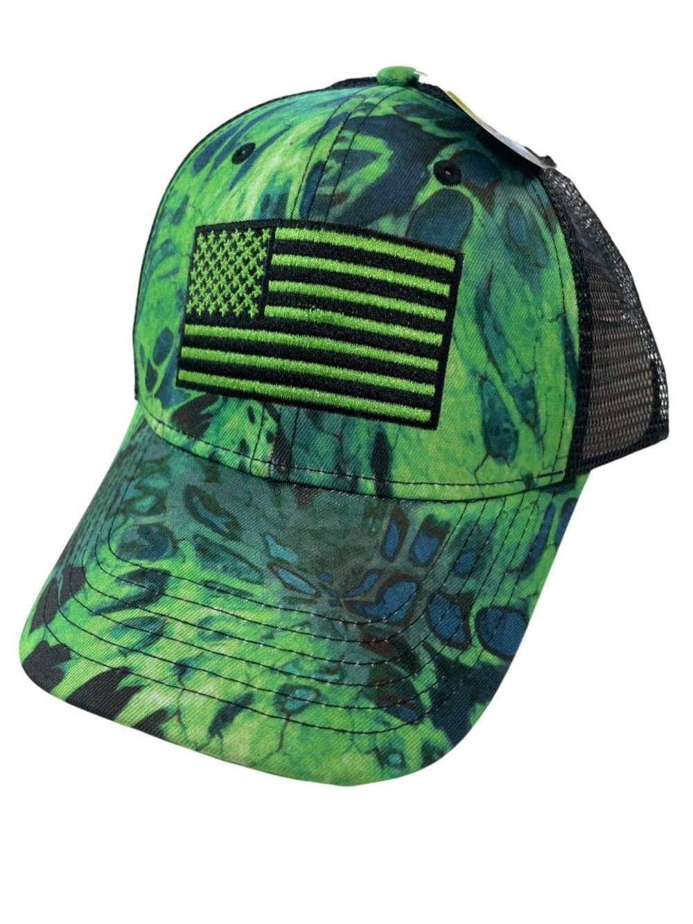 Pugs American Flag Patch Green & Black Tie-Dye Mesh Trucker Cap O/S NWT
